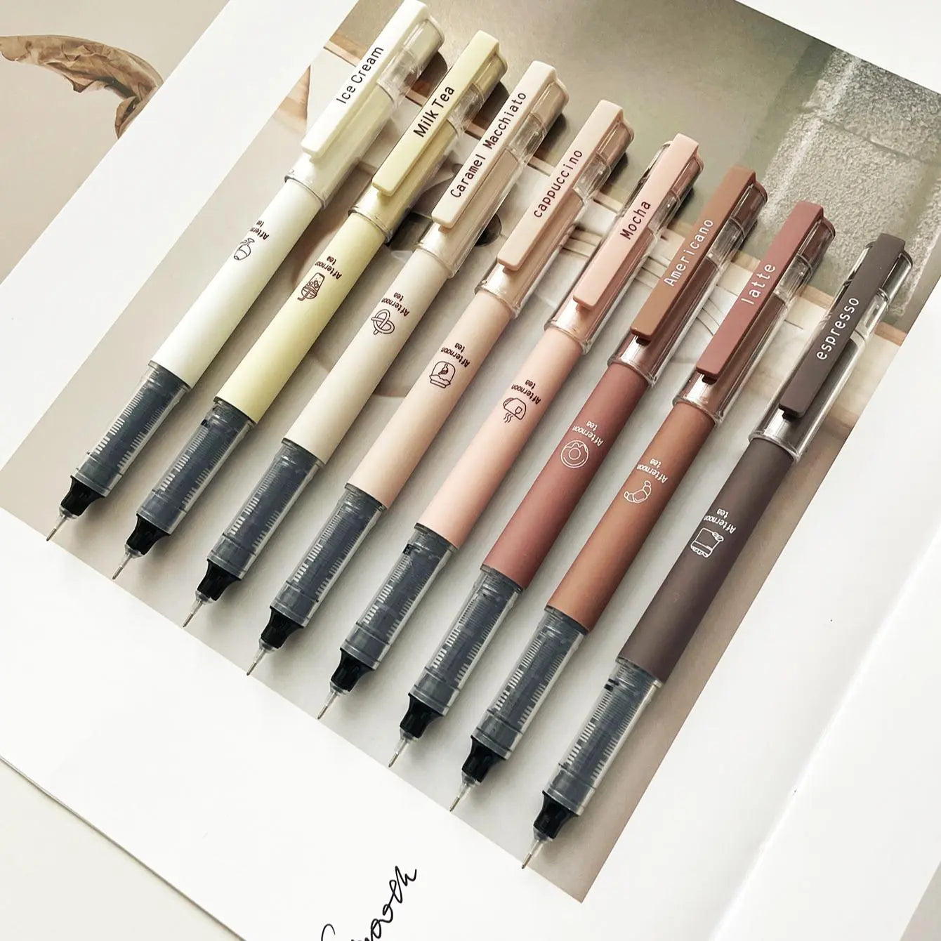 Coffee Theme Liquid Quick-drying Ink Gel Pen, No Smear Soft Touch Pen for Note Taking Drawing School Office Stationery Supplies, Aesthetic Pens