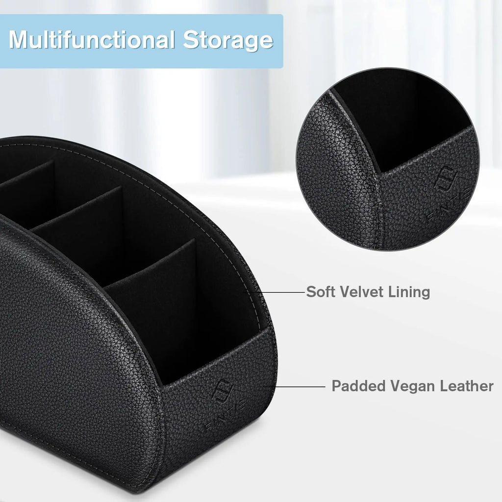 Fintie 5-Compartment Vegan Leather Remote Control Holder - Desk Organizer, Office Accessories, Media Controller Storage for Home & Office Use