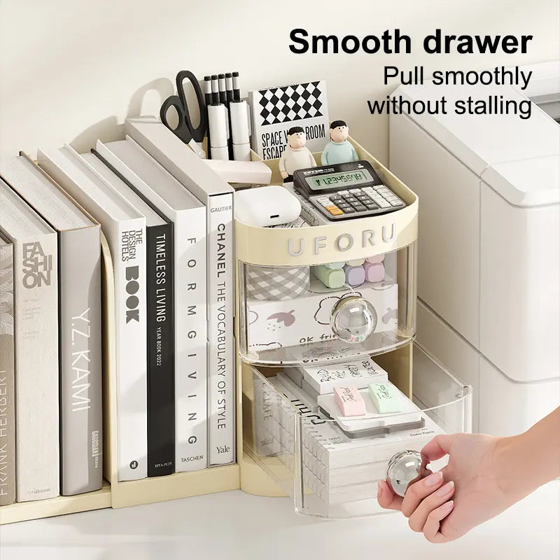 Adjustable Desktop Bookshelf Organizer Box, Ideal Mother's Day Present for Mom, Book Stand & Office File Storage, Student Drawer & Kids Pen Holder with Multiple Compartments