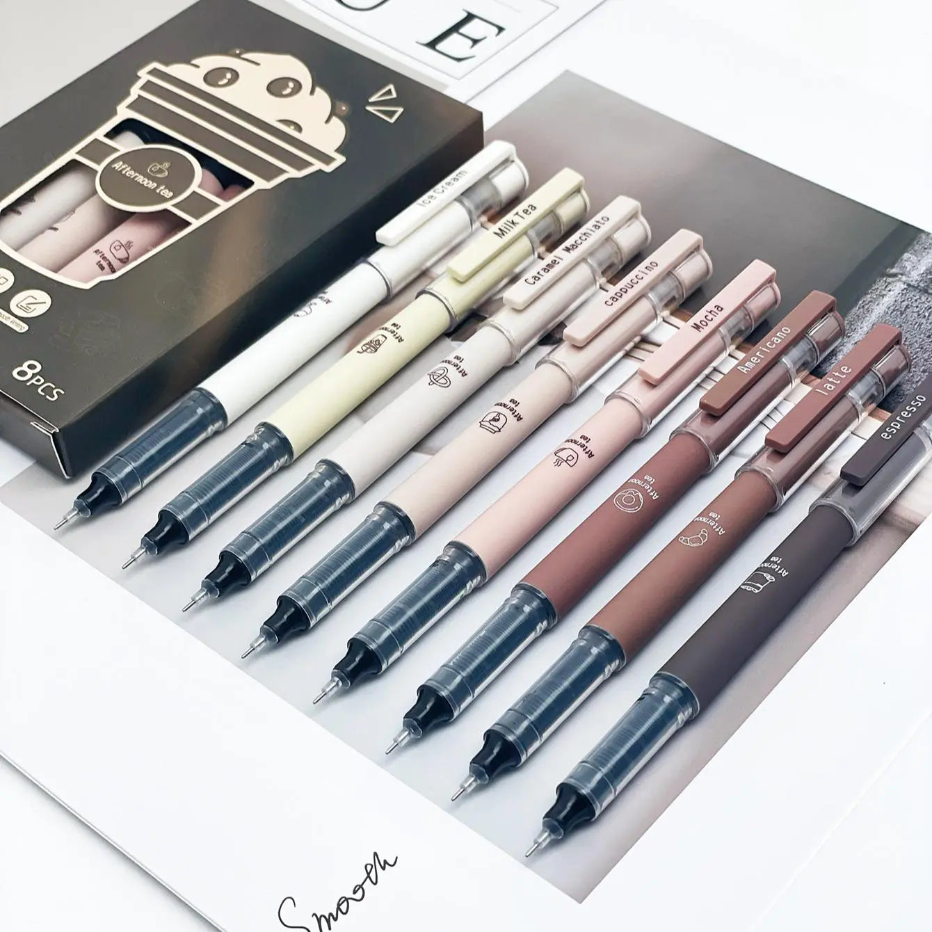 Coffee Theme Liquid Quick-drying Ink Gel Pen, No Smear Soft Touch Pen for Note Taking Drawing School Office Stationery Supplies, Aesthetic Pens